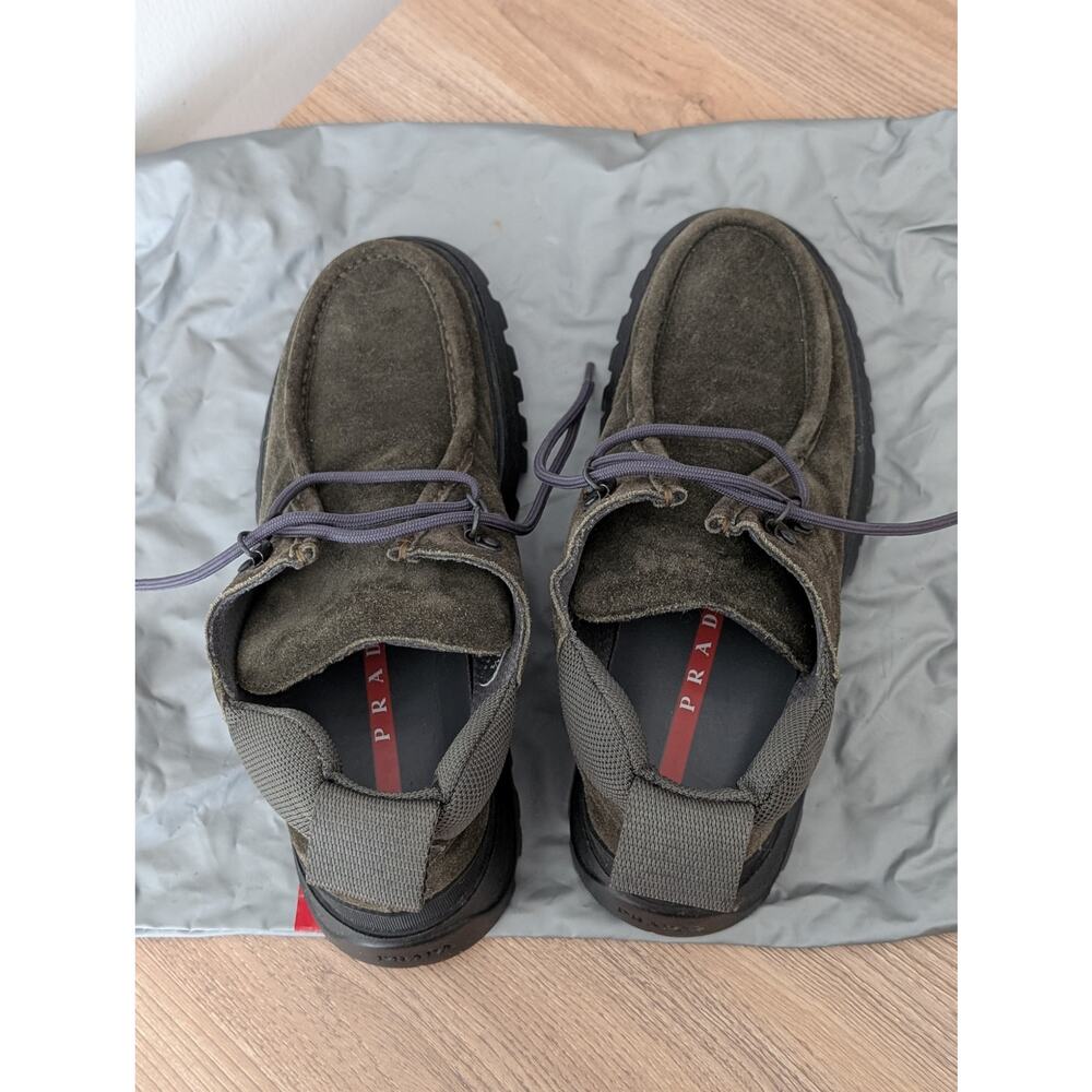Prada Vintage Green Suede Tyrolean Brixxen Lace-Up Hiking Boots Women's 37.5 - Picture 10 of 15